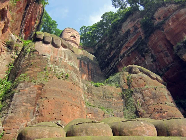 Leshan Giant Buddha Maior Estátua Buda Esculpida Pedra Mundo Metros — Fotografia de Stock
