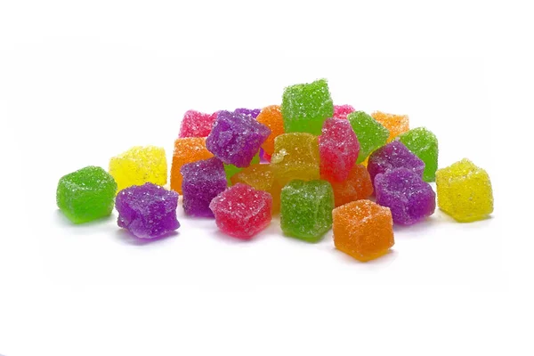 Kleurrijke Cube Gummy Gelei Suiker Snoepjes Fruit Smaak Geïsoleerd Witte — Stockfoto