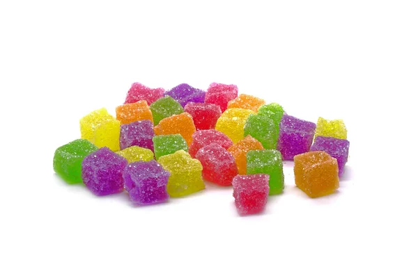 Kleurrijke Cube Gummy Gelei Suiker Snoepjes Fruit Smaak Geïsoleerd Witte — Stockfoto