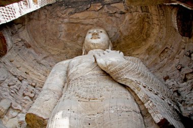 Yungang mağarası, Shanxi Çin 'in Buda heykeli. Çin 'deki ünlü dünya mirası sitesi. Seçici odak