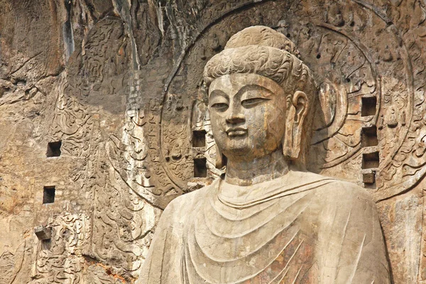 Buddha Szobor Longmen Grottoe Luoyang Henan Kína Híres Világörökségi Helyszín — Stock Fotó