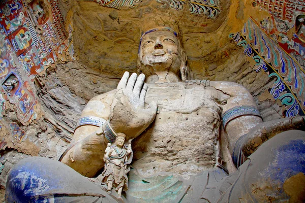 Statue Bouddha Grotte Yungang Shanxi Chine Célèbre Site Patrimoine Mondial — Photo