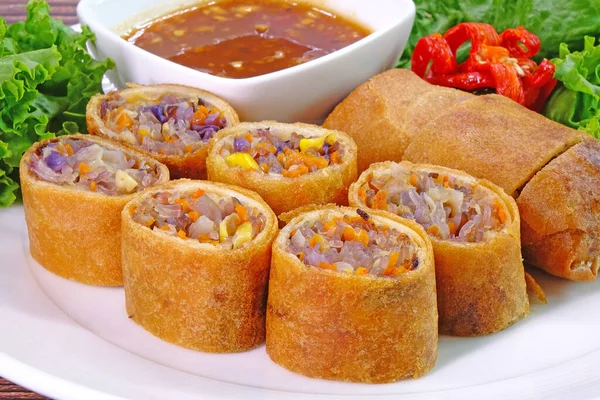 Deep Fried Crispy Spring Rolls Famous Traditional Chinese Appetizers Served — Stock Photo, Image