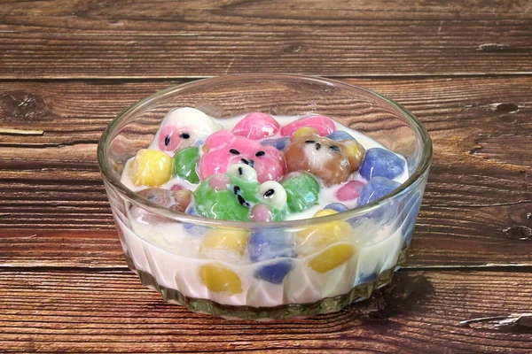 Mooie Kleverige Rijstballen Vorm Van Schattige Dieren Gekookt Verse Melk — Stockfoto