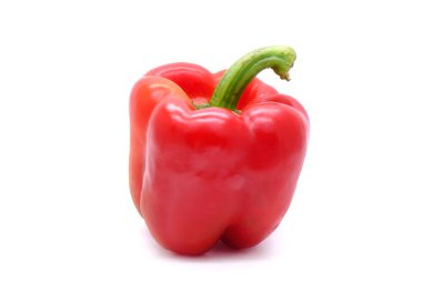 Kırmızı Capsicum. Beyaz arka planda izole edilmiş. (Gıda malzemeleri: taze ve lezzetli)