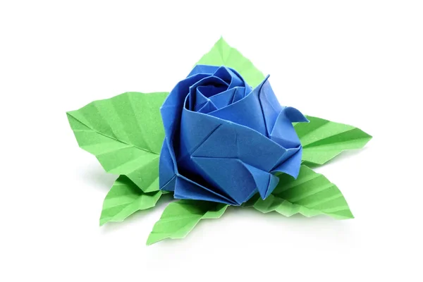 Μπλε Τριαντάφυλλο Origami Απομονώνονται Λευκό Φόντο Ημέρα Του Αγίου Βαλεντίνου — Φωτογραφία Αρχείου