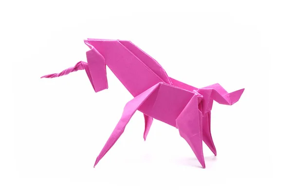Enhörning Origami Rosa Enhörning Isolerad Vit Bakgrund — Stockfoto