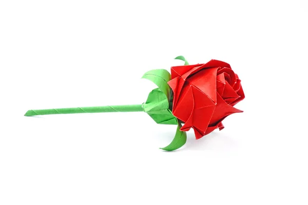 Valentines Dárek Origami Červená Růže Izolované Bílém Pozadí — Stock fotografie