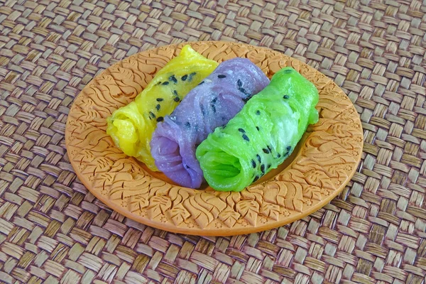 Thai Dessert Thai Kokos Crêpes Tong Muan Sod Traditionelles Thai — Stockfoto