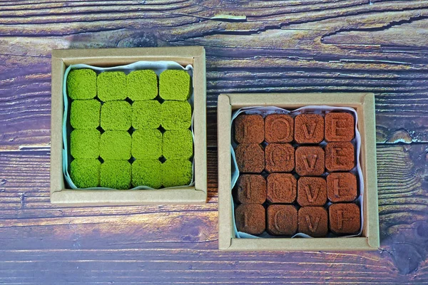 Ιαπωνική Σοκολάτα Nama Mutcha Πράσινη Σοκολάτα Τσαγιού Και Μαύρη Σοκολάτα — Φωτογραφία Αρχείου