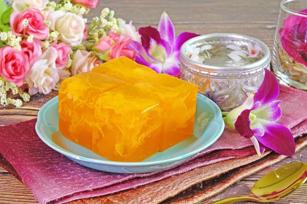 Tajski Deser Słodkie Jajko Mrożone Ciasto Galaretki Tajskie Pomyślne Desery — Zdjęcie stockowe
