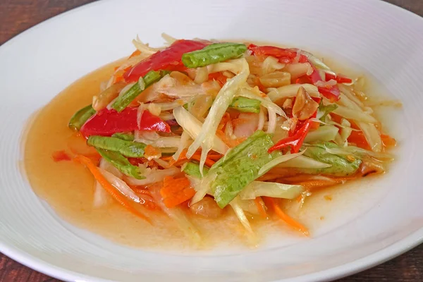Somtam Spicy Green Papaya Salad Thai Cuisine Green Papaya Salad — Stock Photo, Image