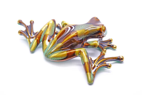 Colorful Ceramic Tree Frog Isolated White Background — Stock Photo, Image
