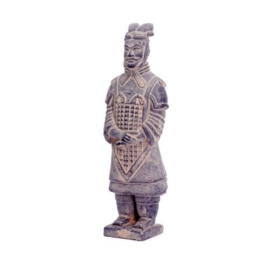 Çin İmparatoru Qin 'in Terracotta Ordu heykelleri. Beyaz arkaplanda izole.