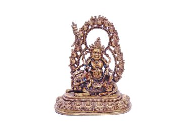 Tibet Budizmi: Beyaz arka planda izole edilmiş Vajra Guru (Padmasambhava Bodhisattva) bronz heykeli.