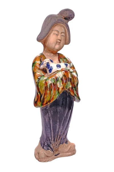Μια Γυναικεία Ομορφιά Της Δυναστείας Των Τανγκ Τάφος Figurine Απομονώνεται — Φωτογραφία Αρχείου