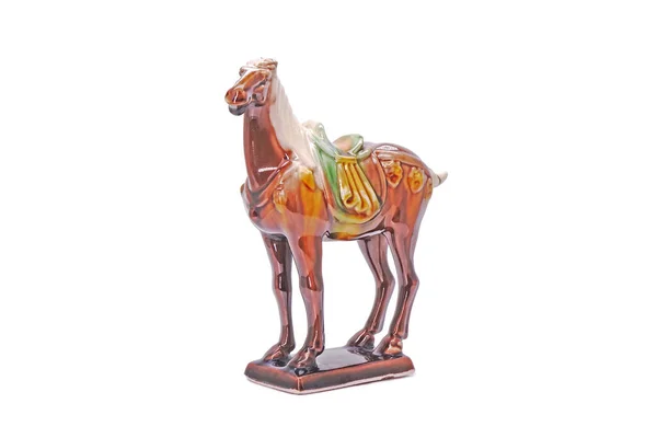 Stående Hest Tang Dynasti Grav Figur Isoleret Hvid Baggrund - Stock-foto