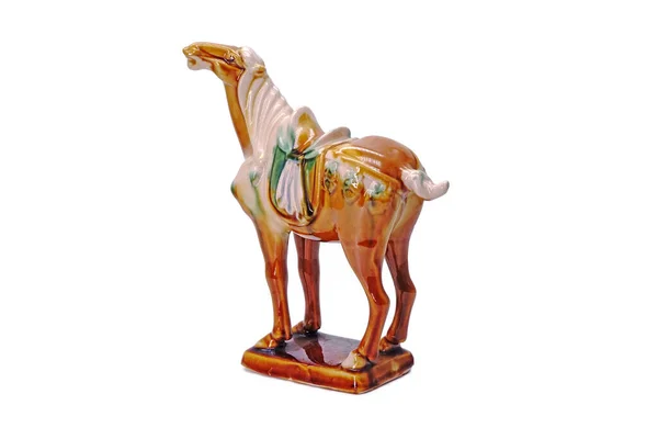 Stående Hest Tang Dynasti Grav Figur Isoleret Hvid Baggrund - Stock-foto