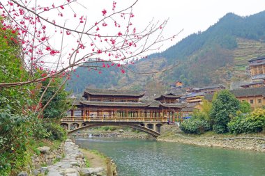 Qian Hu Miao Zai Köyü 'nün sabah sisi, Guizhou eyaleti Çin.