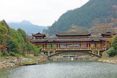 Qian Hu Miao Zai Köyü 'nün sabah sisi, Guizhou eyaleti Çin.