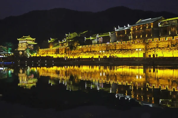 Lumières Nuit Colorées Vieille Ville Fenghuang Une Des Villes Antiques — Photo