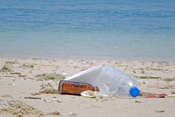 Kirlilik Deniz Plajı Kirliliği Yapay Köpüklü Hazır Erişte Kasesi Plastik — Stok fotoğraf