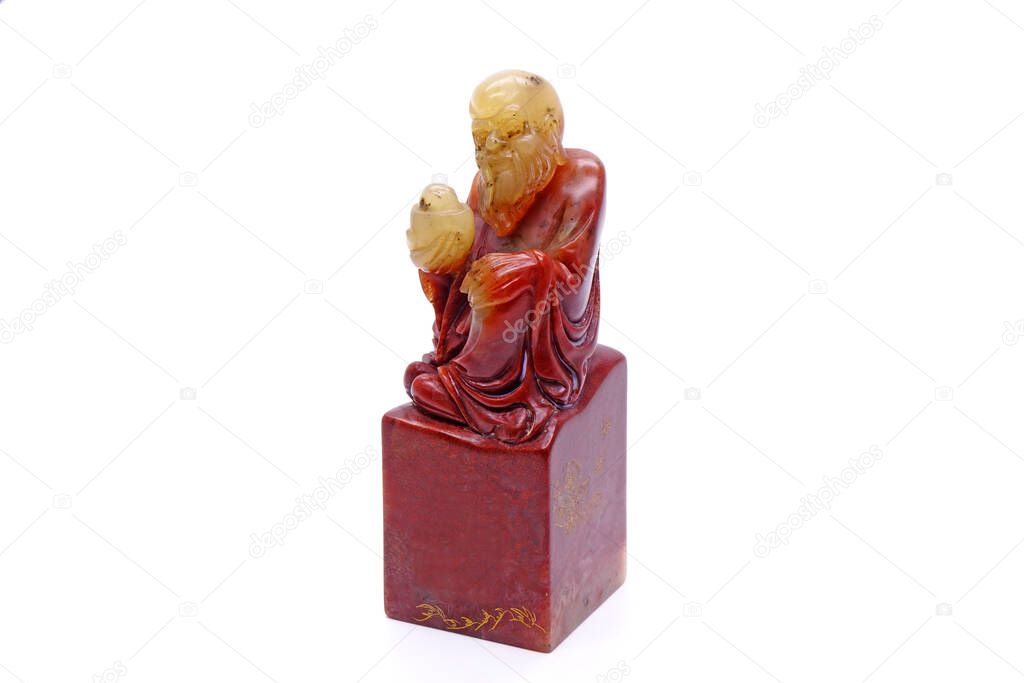 Chinese Soap Stone carving : God of Wealth, isolated on white background                           