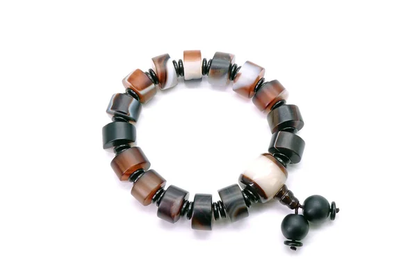 Pulseira Madagáscar Agate Pulseira Isolada Fundo Branco Pulseira Para Homens — Fotografia de Stock