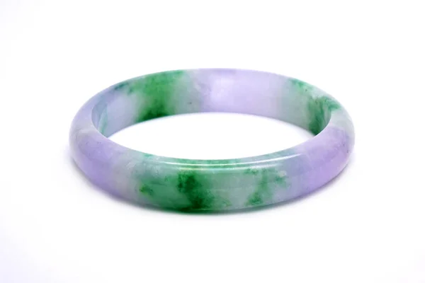 Purple Green Burmese Jade Bracelet Isolated White Background — Stock Photo, Image