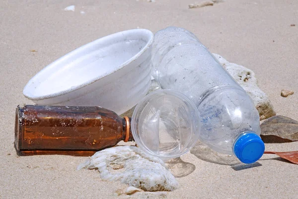 Contaminación Playa Día Mundial Del Medio Ambiente Conceptos Protección Ambiental —  Fotos de Stock