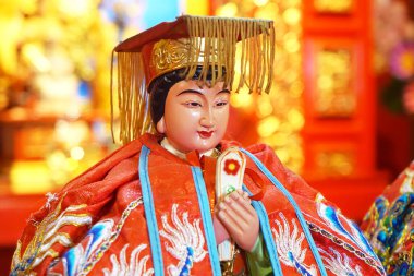 Taoizm tapınağında (Thean hou sarayı) Deniz Tanrıçası Mazu 'nun heykeli