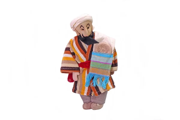 Traditional Uyghur Doll Uyghur Merchants Sale Naan Bread Isolated White — Stock Photo, Image