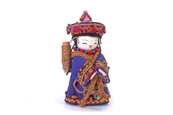 Hagyományos Kínai Baba Gyönyörű Hölgy Miao Törzs Elszigetelt Fehér Háttér — Stock Fotó