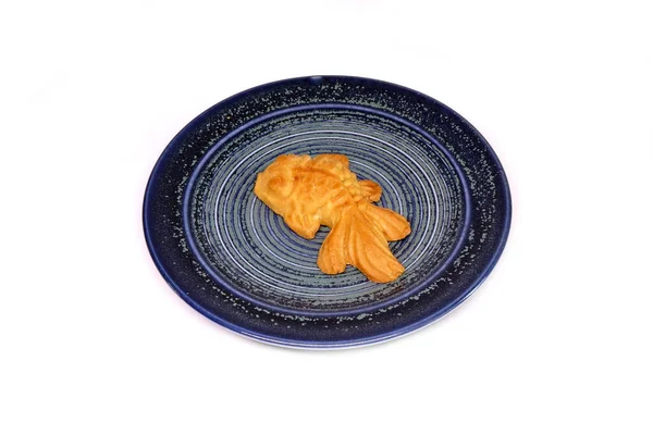 Beautiful Chinese Moon Cake Goldfish Shaped Blue Plate Moon Cake — Stock Photo, Image