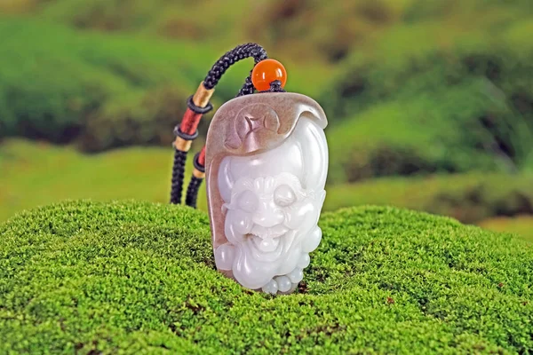 White Jade Pendant Hetian Jade Smiling Face Buddhist Saint Gong — Stock Photo, Image