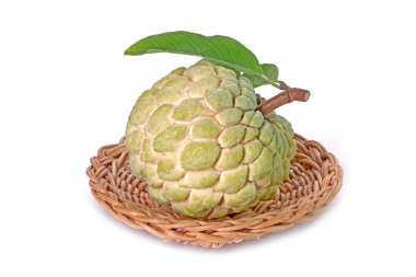 Beyaz arka planda izole edilmiş muhallebi elması. Şeker-elma, şeker-sop Annona squamosa 'nın meyvesidir. Tayland 'dan kaliteli elma şekeri.