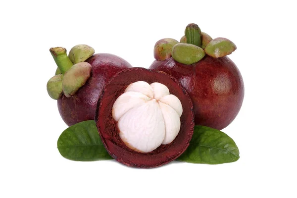 Mangosteen Izolován Bílém Pozadí Mangosteen Slavné Exotické Lahodné Tropické Ovoce — Stock fotografie