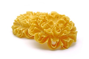 Thai food / Thai snacks: Crispy lotus flower (or Knanom Dok Jog) isolated on white background. One of most famous Thai snack, beautiful street foods.