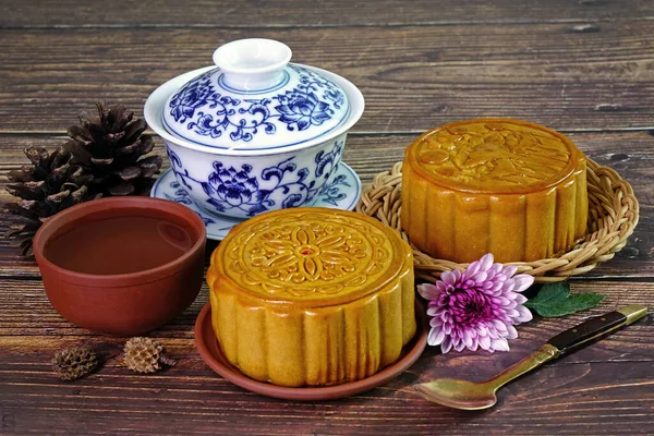 Moon Cake Mid Autumn Festival Retro Vintage Style Chinese Traditional — Stok fotoğraf