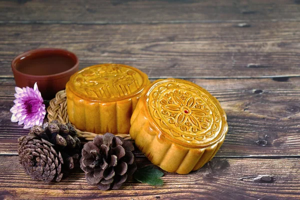 Moon cake for Mid autumn festival , Retro vintage style of Chinese traditional food and dessert. (Moon cake is call \