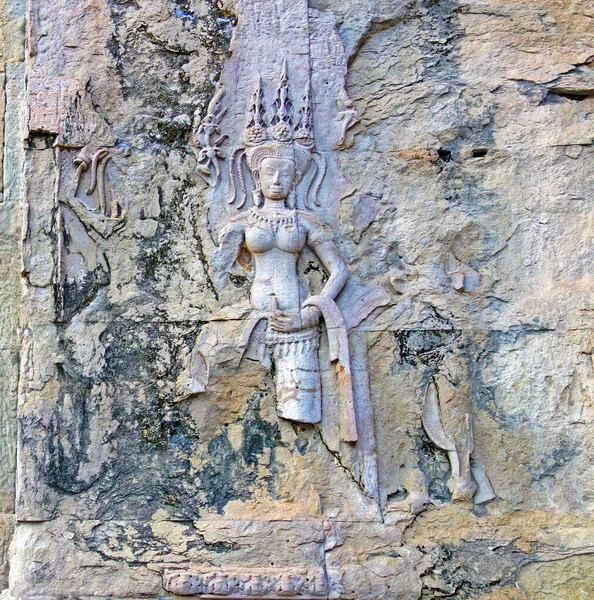 Fairy Stone Sculptures Wall Angkor Wat Cambodia — Fotografia de Stock