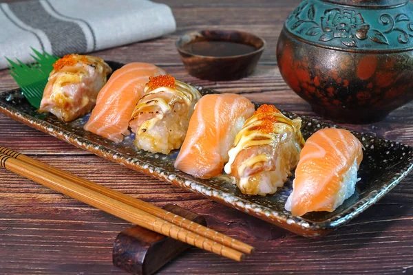 Sushi Comida Japonesa Sushi Salmão — Fotografia de Stock