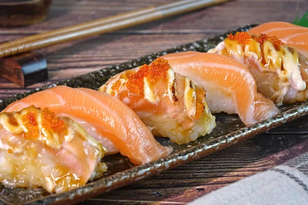 Sushi Comida Japonesa Sushi Salmão — Fotografia de Stock