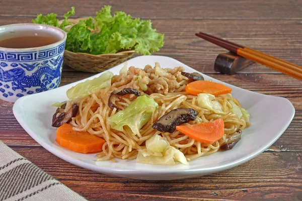 Mie Mie Goreng Aduk Vegetarian Hong Kong Makanan Vegetarian — Stok Foto