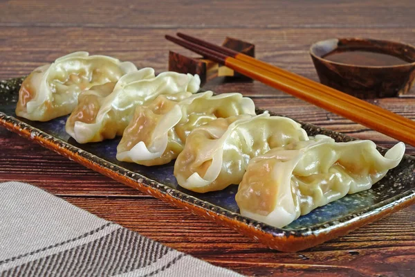 Dumpling Deliciosa Comida Tradicional Asiática Bolinho Japonês Gyoza Bolinhos Chineses — Fotografia de Stock
