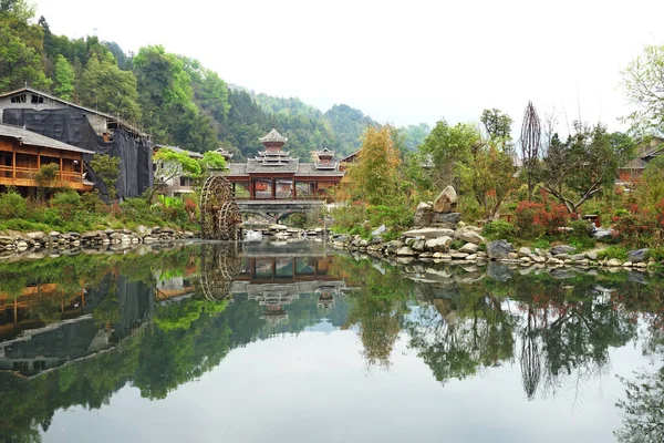 Zhaoxing Dong Zai Cidade Antiga Zhao Xing Village Névoa Manhã — Fotografia de Stock