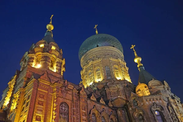 黑龙江省哈尔滨市的圣索菲亚大教堂或圣索菲亚大教堂 中国著名的前俄罗斯东正教会 — 图库照片