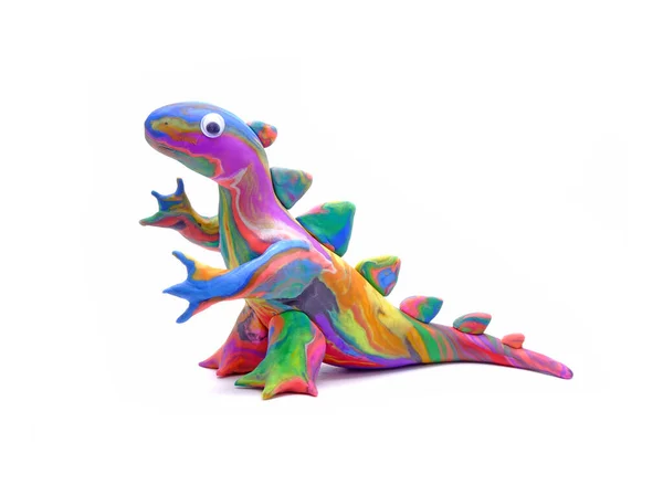 Cute Dinosaur Isolated White Background Handmade Colorful Dino Rainbow Dinosaur — Stock Photo, Image