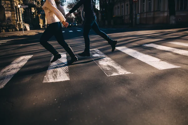 Abstract people running and crossing street — Stock Photo, Image
