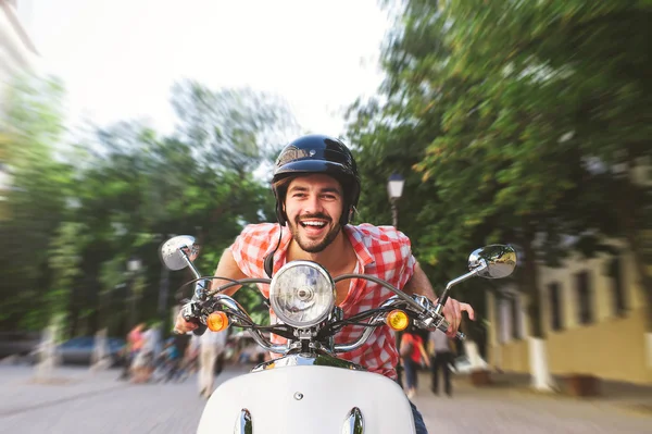 Young Man Riding Motor Scooter — Stock Photo, Image